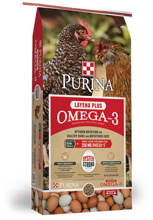 Purina Layena Omega-3 Chicken Feed available at Cherokee Feed & Seed Stores