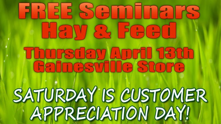 REE Horse FEED & HAY Seminars at Cherokee Feed & Seed - Gainesville Customer Appreciation Day is Saturday!