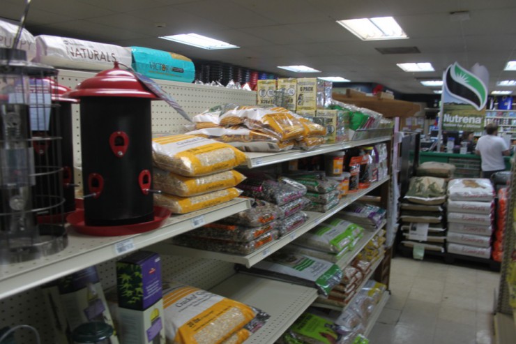 Cherokee Feed & Seed carries bird feed and feeders.