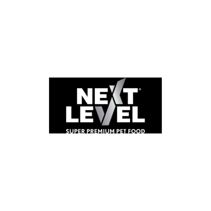 Next Level Super Premium Pet Food logo with dark background
