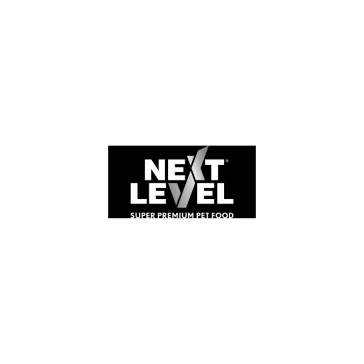 Next Level Super Premium Pet Food logo with dark background