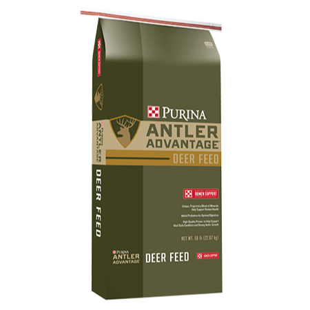 Green wildlife feed bag. Purina Antler Advantage Wildlife 16