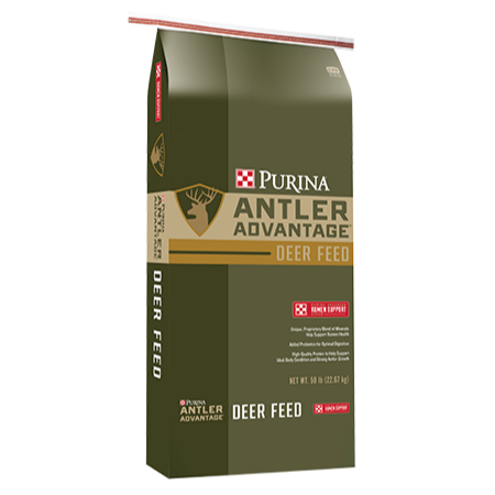 Green wildlife feed bag. Purina Antler Advantage Wildlife 20
