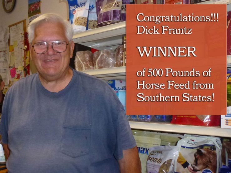 Dick Frantz won 500lb of Horse Feed from Southern States and Cherokee Feed & Seed