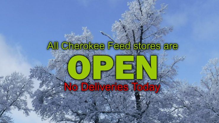 Cherokee Feed & Seed stores are open.