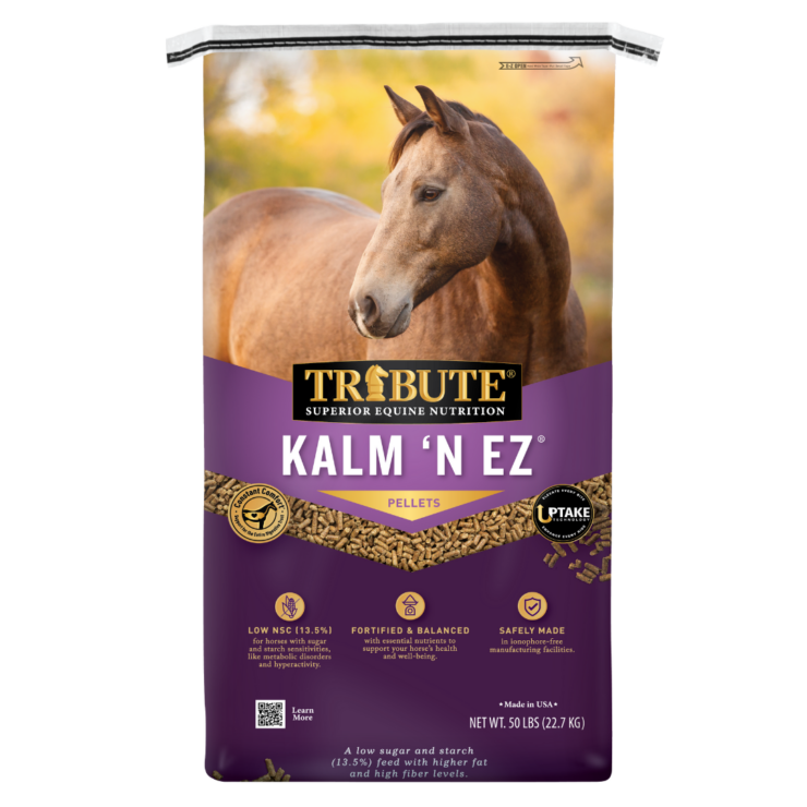 Kalm ‘N EZ Pellet. Purple 50-lb bag. Available at your local Cherokee Feed & Seed in Georgia.