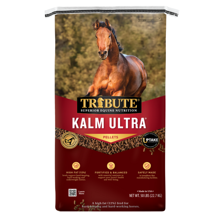 Kalm Ultra Horse Feed. Red 50-lb bag. Available at your local Cherokee Feed & Seed in Georgia. 