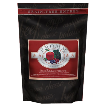 Fromm Four-Star Nutritionals® Beef Frittata Veg® Recipe Food for Dogs. Black and red pouch.