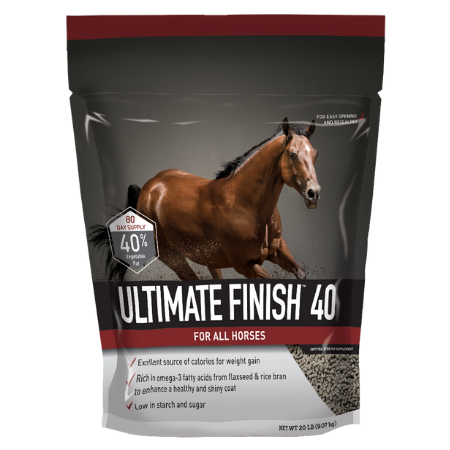 Buckeye Ultimate Finish 40 For Horses. 20-lb pouch bag. Equine supplement.
