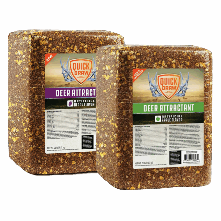 Purina Quick Draw Deer Attractant. Available in Apple and Blueberry flavors.