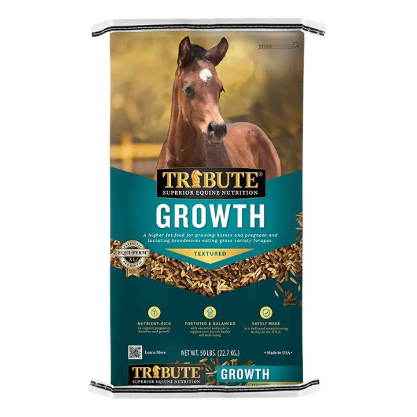 Tribute Growth Textured 50-lb bag. Available at your local Cherokee Feed & Seed in Georgia.