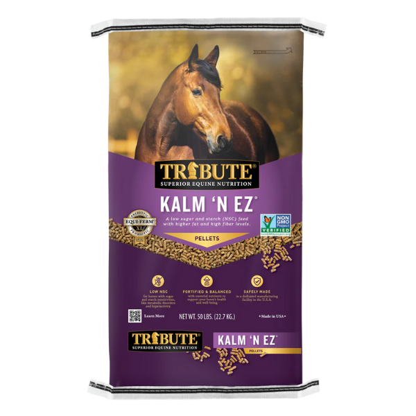 Kalm 'N EZ Pellet (non-GMO), Low NSC Feed. Available at your local Cherokee Feed & Seed in Georgia.