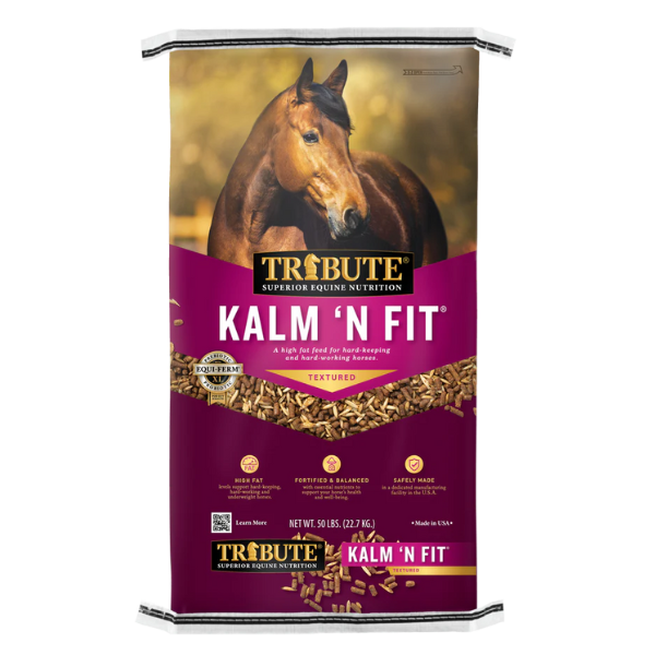 Kalm 'N Fit textured horse feed. Pink 25-lb bag.