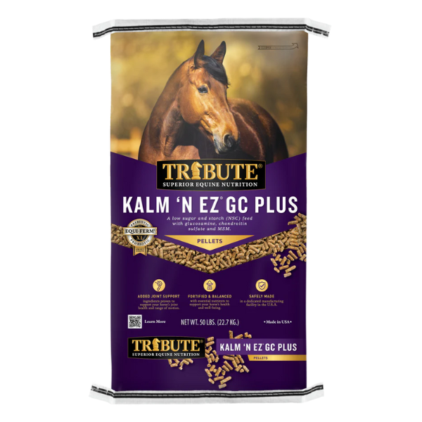 Kalm 'N EZ GC Plus horse feed. Purple 50-lb bag