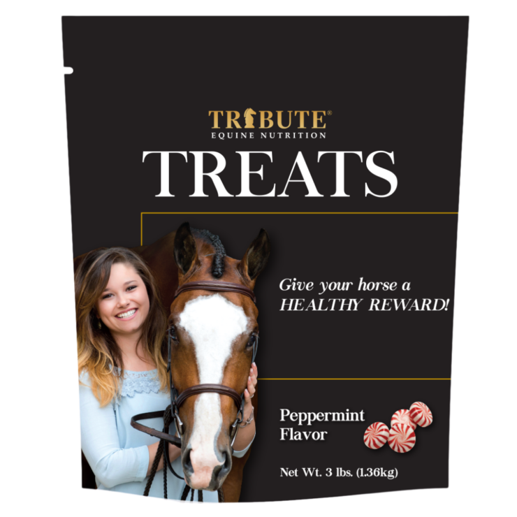 Tribute Peppermint Equine Treats. 3-lb black bag. Available at your local Cherokee Feed & Seed in Georgia.
