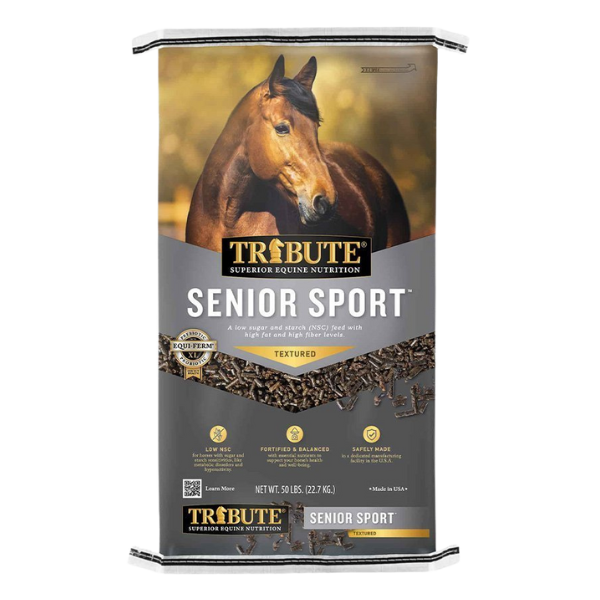 Senior Sport Textured horse feed. Silver 50-lb bag.