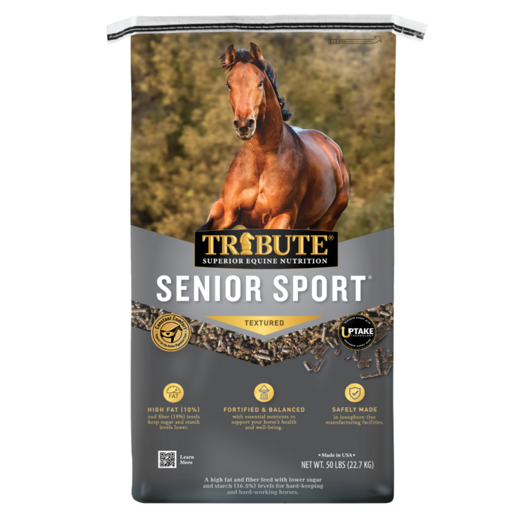 Senior Sport Textured horse feed. Silver 50-lb bag. Available at your local Cherokee Feed & Seed in Georgia.