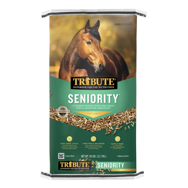 Seniority Textured. Green 50-lb bag horse feed bag.