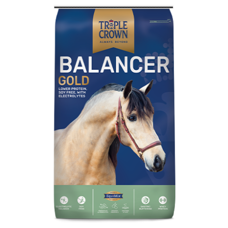 Triple Crown Balancer Gold horse feed supplement.