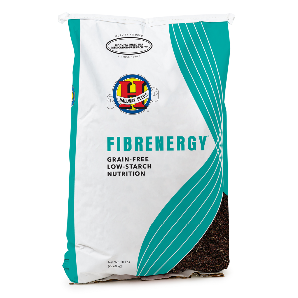 Hallway Feeds Fibrenergy. 50-lb bag of horse feed.