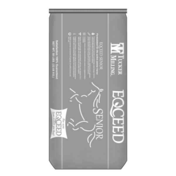 Eqceed Senior Pellet horse feed. 50-lb Silver bag.