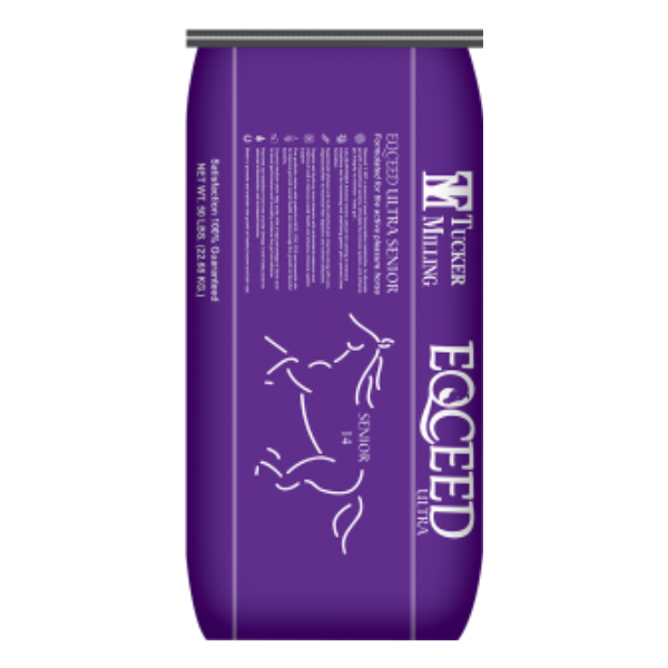 Eqceed Ultra Senior Textured. 50-lb purple feed bag
