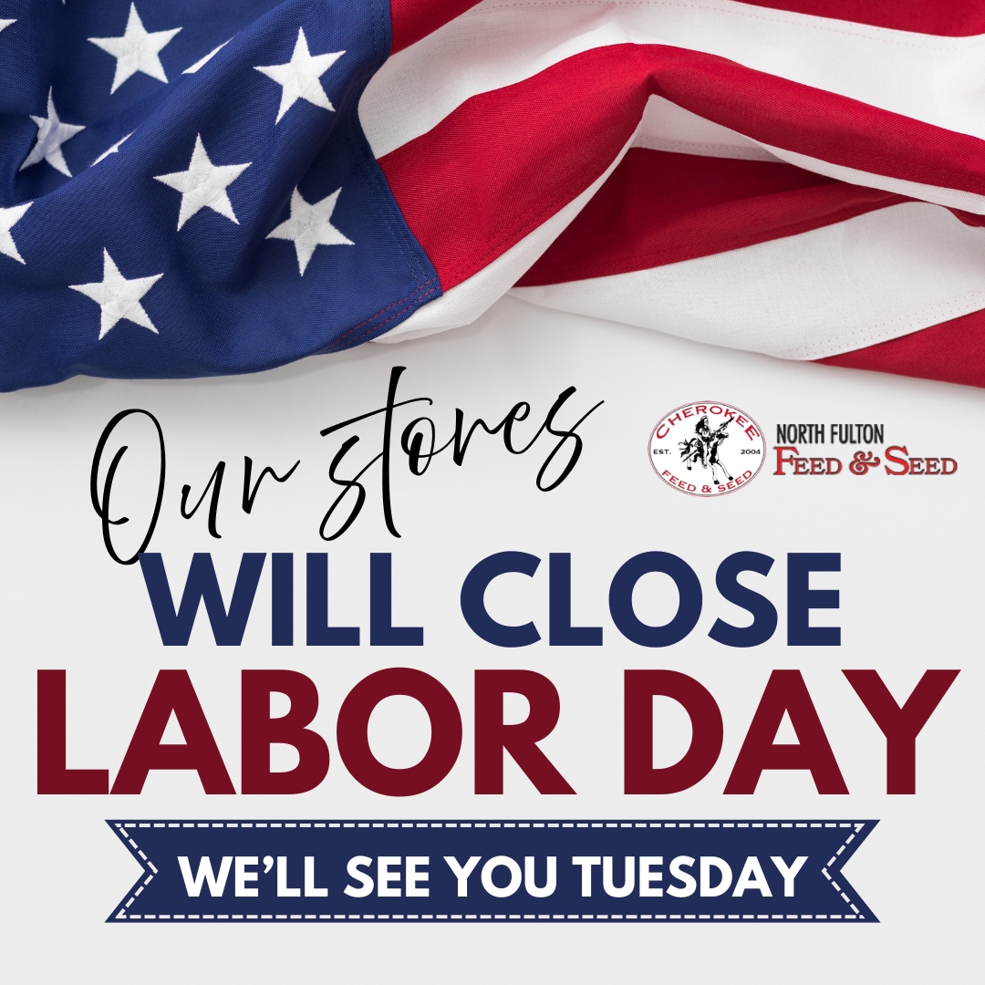 American themed graphic that says "Our stores will close Labor Day. We'll see you Tuesday"