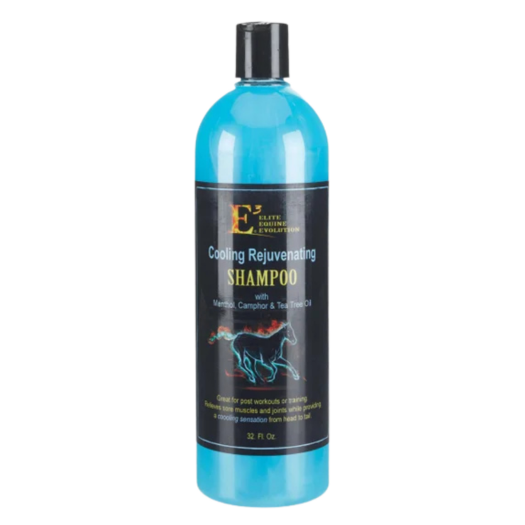 Plastic bottle of E3 Cooling and Rejuvenating Shampoo. 32 oz.
