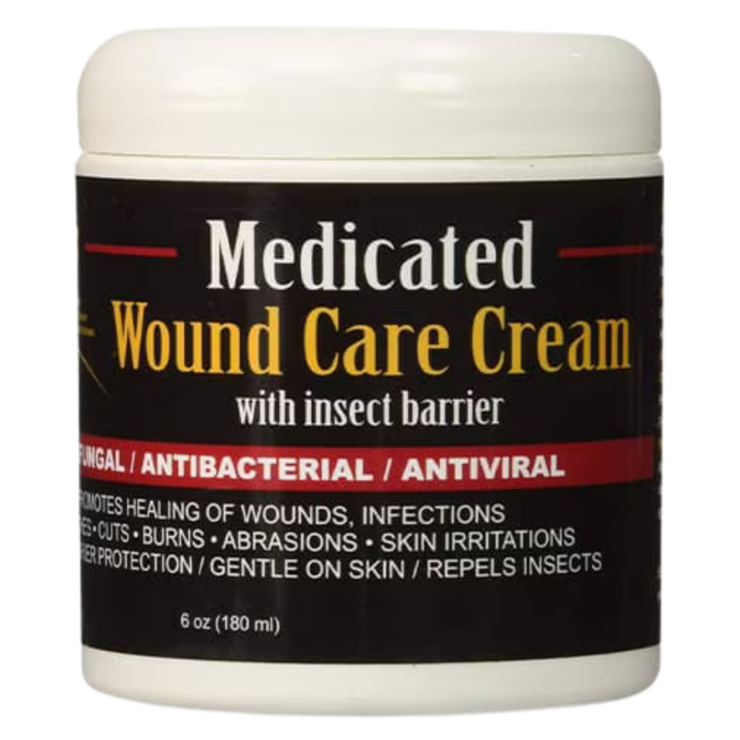 E3 Medicated Wound Care Cream Non Greasy with Insect Barrier. White jar with black label.