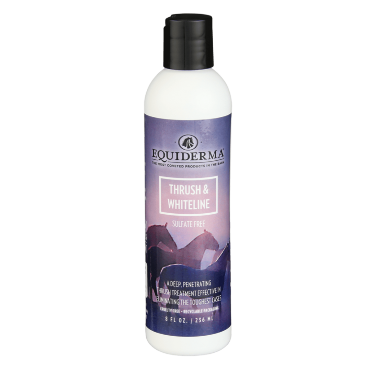 Equiderma Thrush & Whiteline 8oz. White bottle with purple label.