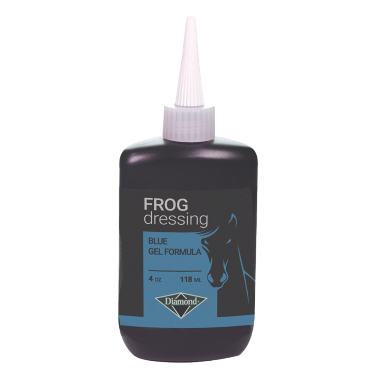 Diamond Farrier Frog Dressing in black 4-oz bottle with white cap.