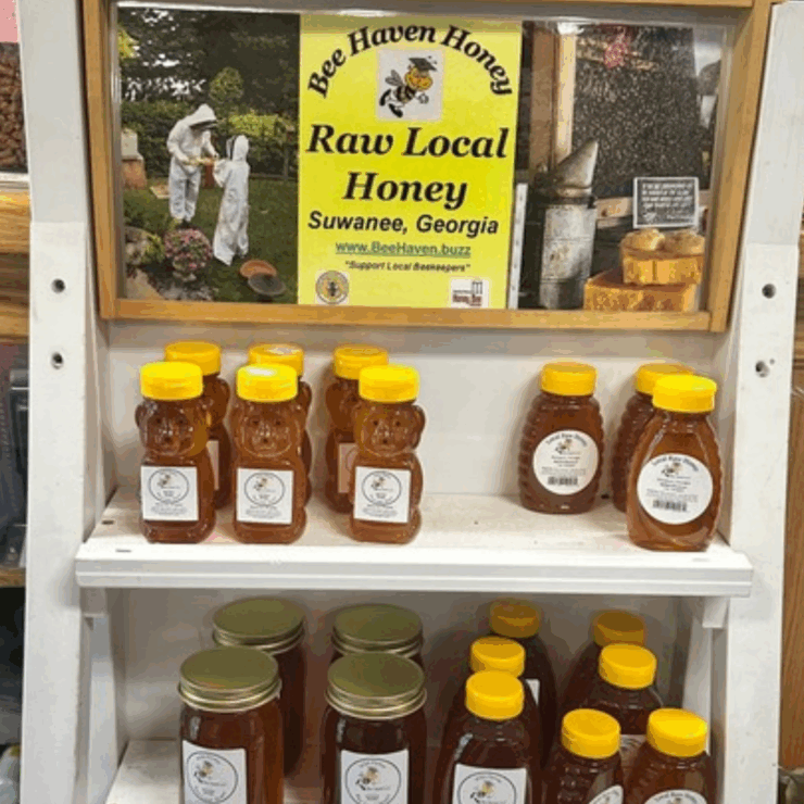 Raw honey display at Cherokee Feed.