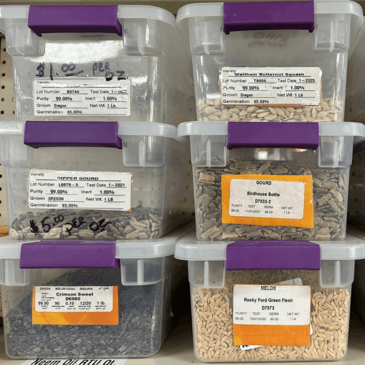 Boxes of seeds from Cherokee's Gainesville location