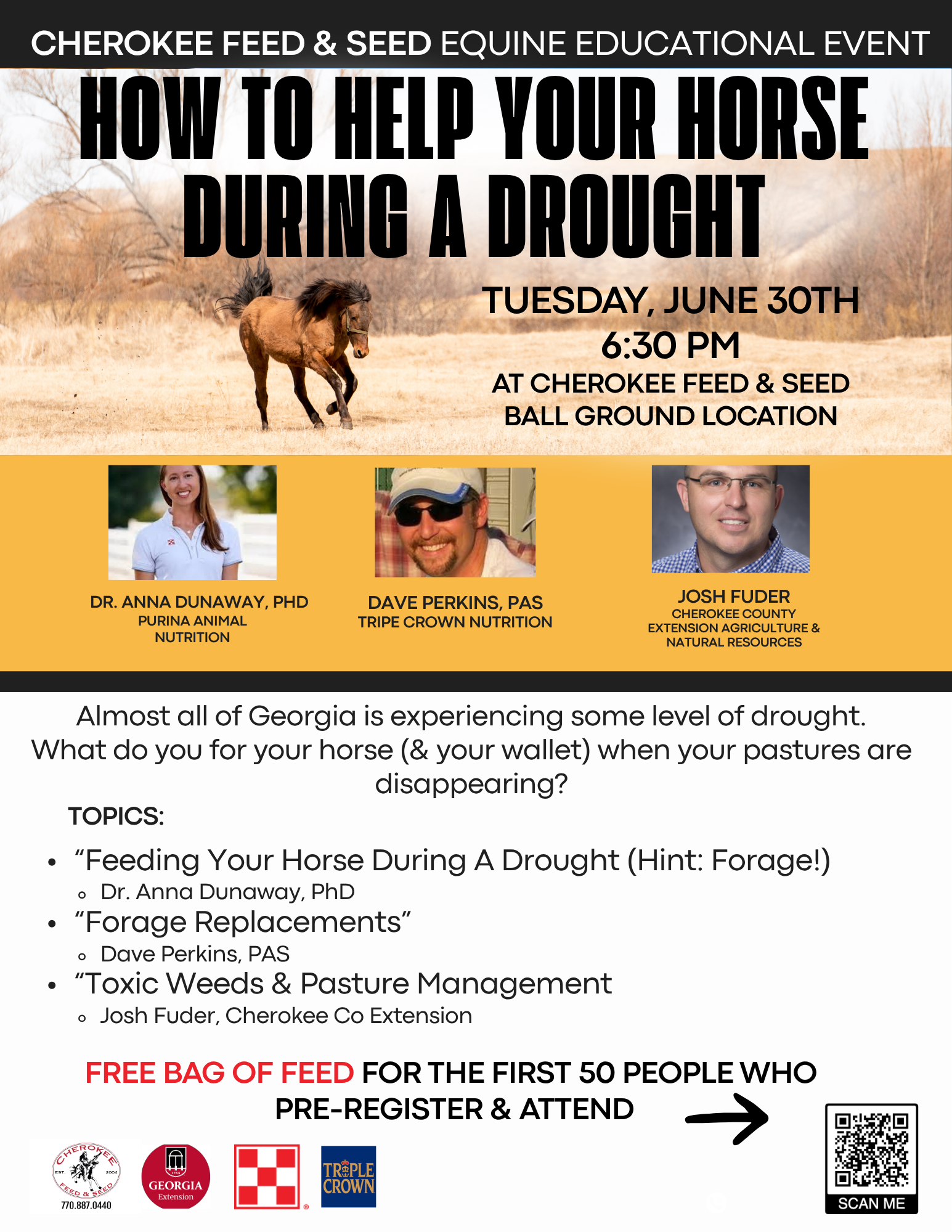 Equine Educational Event: Help Your Horse Through the Drought flyer listing details mentioned on this post