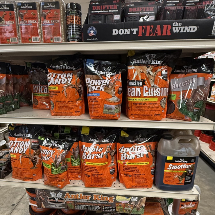 shelf full of antler king products