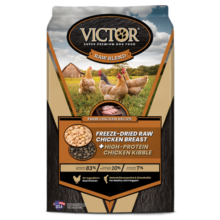 bag of Victor Raw Blend Farm Chicken Recipe