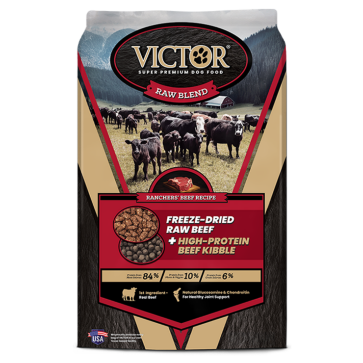 bag of Victor Raw Blend Ranchers' Beef Recipe