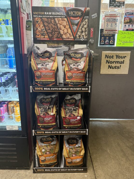 Victor Raw Blends Dog Food on display