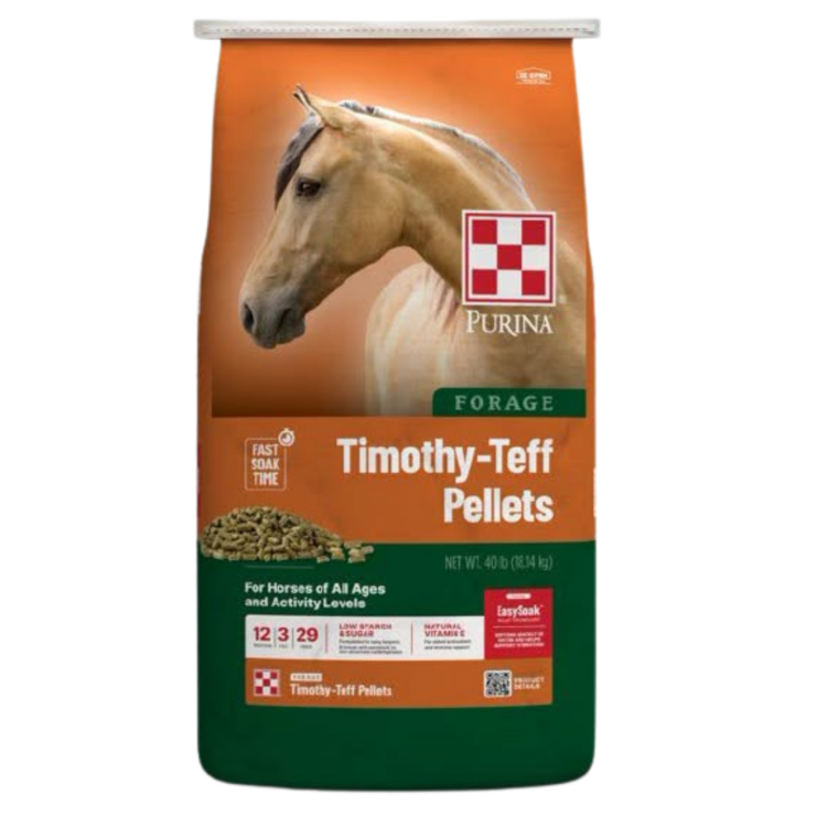 bag of Purina Forage Timothy-Teff Pellets